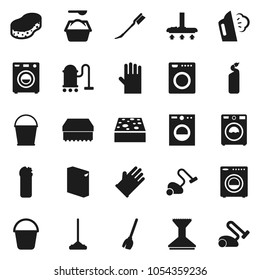 Flat vector icon set - broom vector, vacuum cleaner, mop, bucket, sponge, car fetlock, steaming, washer, washing powder, cleaning agent, rubber glove