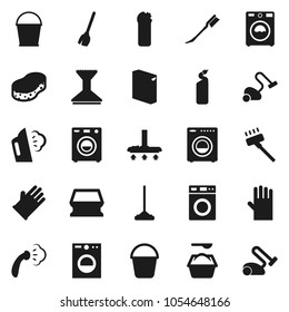 Flat vector icon set - broom vector, vacuum cleaner, mop, bucket, sponge, car fetlock, steaming, washer, washing powder, cleaning agent, rubber glove