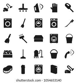 Flat vector icon set - broom vector, vacuum cleaner, mop, bucket, sponge, car fetlock, steaming, washer, washing powder, cleaning agent, rubber glove