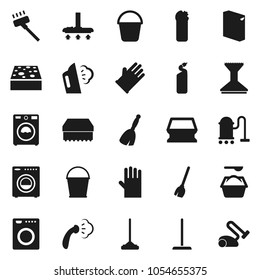 Flat vector icon set - broom vector, vacuum cleaner, mop, bucket, sponge, car fetlock, steaming, washer, washing powder, cleaning agent, rubber glove