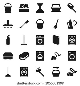 Flat vector icon set - broom vector, vacuum cleaner, mop, bucket, sponge, car fetlock, steaming, washer, washing powder, cleaning agent