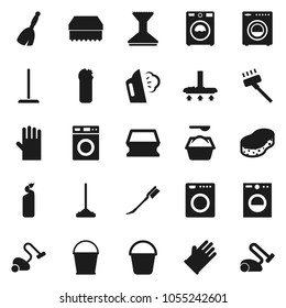 Flat vector icon set - broom vector, vacuum cleaner, mop, bucket, sponge, car fetlock, steaming, washer, washing powder, cleaning agent, rubber glove
