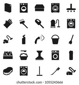 Flat vector icon set - broom vector, vacuum cleaner, mop, bucket, sponge, car fetlock, steaming, washer, washing powder, cleaning agent, rubber glove