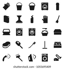 Flat vector icon set - broom vector, vacuum cleaner, mop, bucket, sponge, car fetlock, steaming, washer, washing powder, cleaning agent, rubber glove