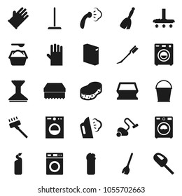 Flat vector icon set - broom vector, vacuum cleaner, mop, bucket, sponge, car fetlock, steaming, washer, washing powder, cleaning agent, rubber glove
