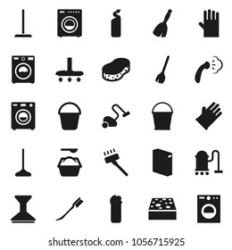 Flat vector icon set - broom vector, vacuum cleaner, mop, bucket, sponge, car fetlock, steaming, washer, washing powder, cleaning agent, rubber glove