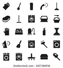 Flat vector icon set - broom vector, vacuum cleaner, mop, sponge, car fetlock, steaming, washer, washing powder, cleaning agent, rubber glove