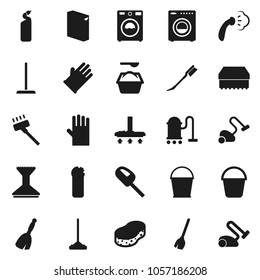 Flat vector icon set - broom vector, vacuum cleaner, mop, bucket, sponge, car fetlock, steaming, washer, washing powder, cleaning agent, rubber glove