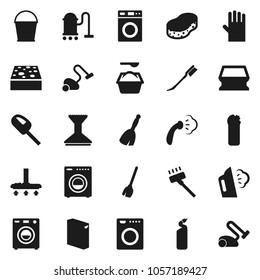 Flat vector icon set - broom vector, vacuum cleaner, bucket, sponge, car fetlock, steaming, washer, washing powder, cleaning agent, rubber glove