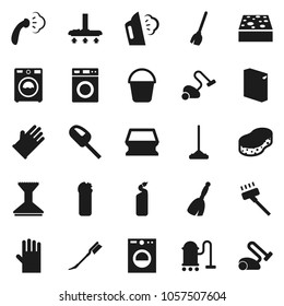 Flat vector icon set - broom vector, vacuum cleaner, mop, bucket, sponge, car fetlock, steaming, washer, washing powder, cleaning agent, rubber glove