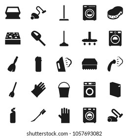 Flat vector icon set - broom vector, vacuum cleaner, mop, bucket, sponge, car fetlock, steaming, washer, washing powder, cleaning agent, rubber glove