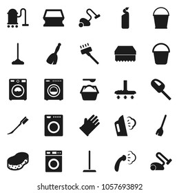 Flat vector icon set - broom vector, vacuum cleaner, mop, bucket, sponge, car fetlock, steaming, washer, washing powder, cleaning agent, rubber glove
