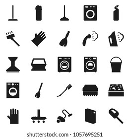 Flat vector icon set - broom vector, vacuum cleaner, mop, bucket, sponge, car fetlock, steaming, washer, washing powder, cleaning agent, rubber glove