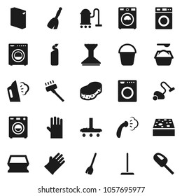 Flat vector icon set - broom vector, vacuum cleaner, mop, bucket, sponge, car fetlock, steaming, washer, washing powder, cleaning agent, rubber glove
