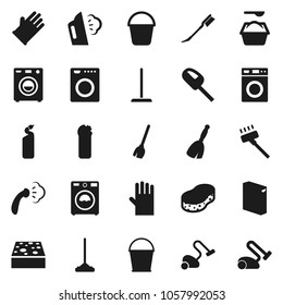 Flat vector icon set - broom vector, vacuum cleaner, mop, bucket, sponge, car fetlock, steaming, washer, washing powder, cleaning agent, rubber glove