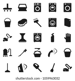 Flat vector icon set - broom vector, vacuum cleaner, mop, bucket, sponge, car fetlock, steaming, washer, washing powder, cleaning agent, rubber glove