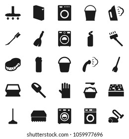 Flat vector icon set - broom vector, vacuum cleaner, mop, bucket, sponge, car fetlock, steaming, washer, washing powder, cleaning agent, rubber glove