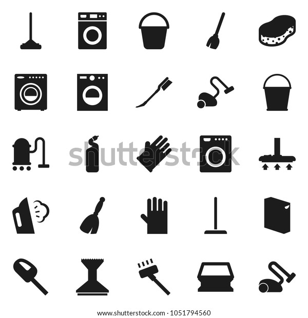 Flat vector icon set - broom vector,\
vacuum cleaner, mop, bucket, sponge, car fetlock, steaming, washer,\
washing powder, cleaning agent, rubber\
glove