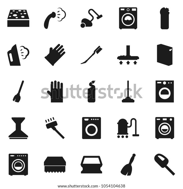 Flat vector icon set - broom vector, vacuum\
cleaner, mop, sponge, car fetlock, steaming, washer, washing\
powder, cleaning agent, rubber\
glove