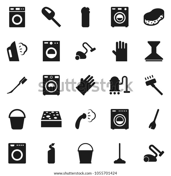 Flat vector icon set - broom vector, vacuum\
cleaner, mop, bucket, sponge, car fetlock, steaming, washer,\
cleaning agent, rubber\
glove