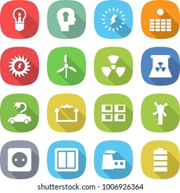 flat vector icon set - bulb vector, head, lightning, sun power, windmill, nuclear, electric car, electrostatic, panel house, socket, switch, factory, battery