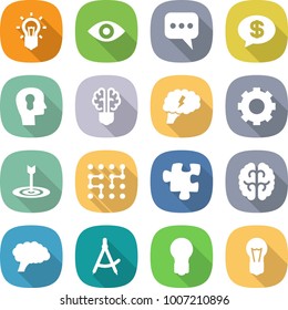 flat vector icon set - bulb vector, eye, message, money, head, brain, gear, target, chip, puzzle, draw compass