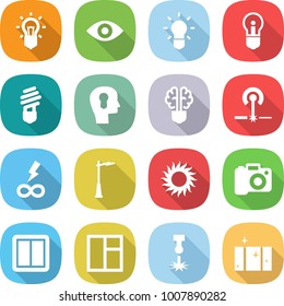 flat vector icon set - bulb vector, eye, head, brain, laser, infinity power, outdoor light, sun, camera, switch, window, clean