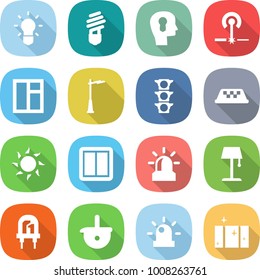 flat vector icon set - bulb vector, head, laser, window, outdoor light, traffic, taxi, sun, power switch, alarm, floor lamp, led, ladle, siren, clean