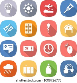 flat vector icon set - bulb brain vector, round around, weather management, crutch, pills blister, sperm, barn, location details, ticket, watch, wireless mouse, rain cloud, clean window, cleanser