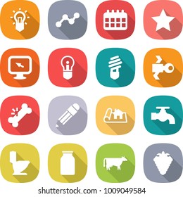 flat vector icon set - bulb vector, graph, calendar, star, monitor arrow, satellite, broken bone, pencil, project, water tap, toilet, bank, cow, berry