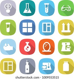 flat vector icon set - bulb brain vector, flask, vial, smart glasses, test, window, cargo top sign, acid, chemical, mirror, coffee maker, vegetable oil, bank