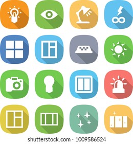 flat vector icon set - bulb vector, eye, table lamp, infinity power, window, taxi, sun, camera, switch, alarm, shining, clean