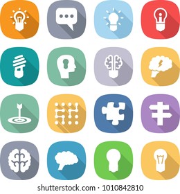 flat vector icon set - bulb vector, message, head, brain, target, chip, puzzle, singlepost