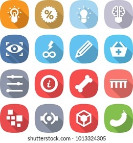 flat vector icon set - bulb vector, percent, brain, eye identity, infinity power, pencil, add to basket, equalizer, info, bone, bridge, blocks, connect, 3d, eggplant