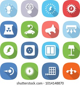 flat vector icon set - bulb vector, brain, lightning, sun power, nuclear, electric car, megafon, air conditioning, electricity, socket, switch, floor lamp, photon, solar, panel