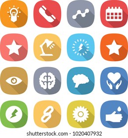 flat vector icon set - bulb vector, phone, graph, calendar, star, table lamp, lightning, eye, brain, health care, electricity, link, flower, hand drop