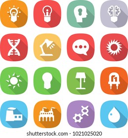 flat vector icon set - bulb vector, head, brain, dna, table lamp, balloon, sun, floor, led, factory, edit, drop