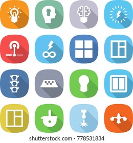 flat vector icon set - bulb vector, head, brain, lightning, laser, infinity power, window, traffic light, taxi, switch, ladle, hard reach place cleaning