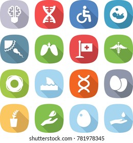 flat vector icon set - bulb brain vector, dna, disability, pregnancy, sperm, lungs, medical flag, ambulance sign, lifebuoy, shark flipper, eggs, seedling, hand leaf, egg, and drop