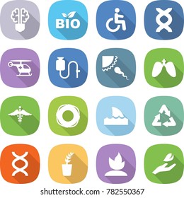 flat vector icon set - bulb brain vector, bio, disability, dna, ambulance helicopter, dropper, sperm, lungs, sign, lifebuoy, shark flipper, recycle, seedling, sprouting, hand leaf