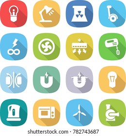 flat vector icon set - bulb vector, table lamp, nuclear power, gyroscooter, infinity, cooler fan, air conditioning, mixer, magnetic field, magnet, electric, kettle, grill oven, windmill, water pump