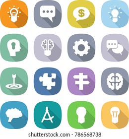 flat vector icon set - bulb vector, message, money, head, brain, gear, discussion, target, puzzle, singlepost, draw compass