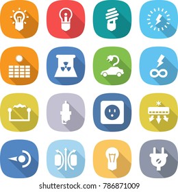 flat vector icon set - bulb vector, lightning, sun power, nuclear, electric car, infinity, electrostatic, spark plug, socket, air conditioning, photon, magnetic field
