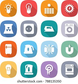 flat vector icon set - bulb vector, sun power, nuclear, socket, iron, washing machine, fridge, kettle, magnetic field, magnet, elecric oven
