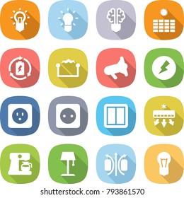 flat vector icon set - bulb vector, brain, sun power, battery charge, electrostatic, megafon, electricity, socket, switch, air conditioning, coffee maker, floor lamp, magnetic field
