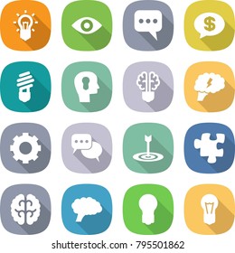 flat vector icon set - bulb vector, eye, message, money, head, brain, gear, discussion, target, puzzle