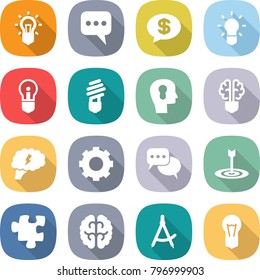 flat vector icon set - bulb vector, message, money, head, brain, gear, discussion, target, puzzle, draw compass
