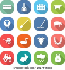 flat vector icon set - bunker vector, scoop, fence, cow, sheep, shovel, rake, pig, wheelbarrow, goose, horseshoe, tractor, rabbit, sow, fertilizer