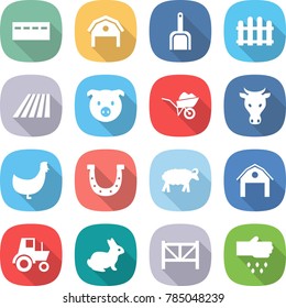 flat vector icon set - bunker vector, barn, scoop, fence, field, pig, wheelbarrow, cow, chicken, horseshoe, sheep, tractor, rabbit, farm, sow