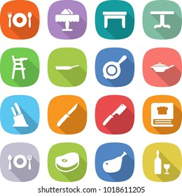 flat vector icon set - cafe vector, restaurant, table, Chair for babies, pan, knife holder, chef, cooking book, fork spoon plate, steake, chicken leg, wine